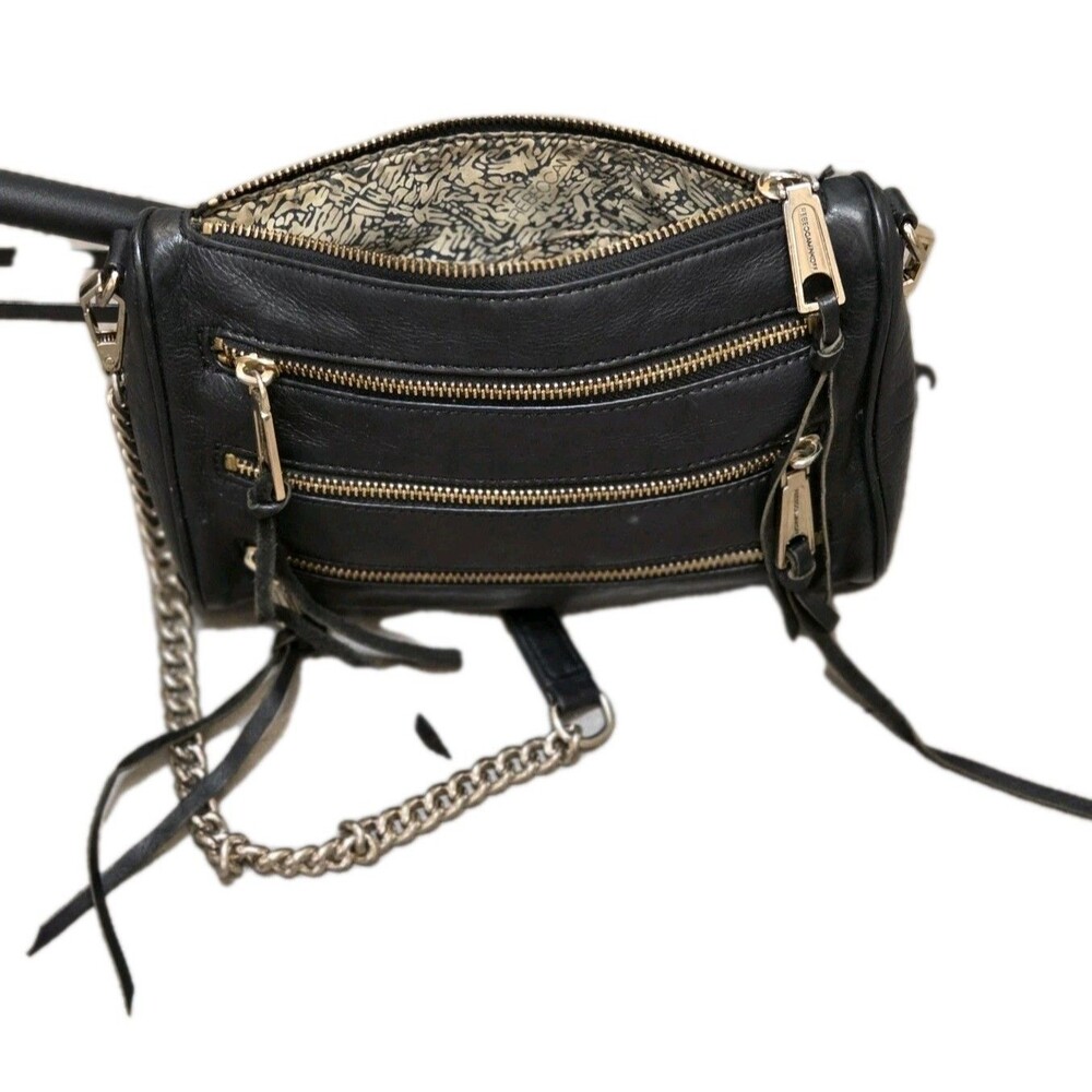 REBECCA MINKOFF Mini 5 Zip Black Leather Crossbody Bag Gold Chain Strap Hardware - Picture 6 of 12